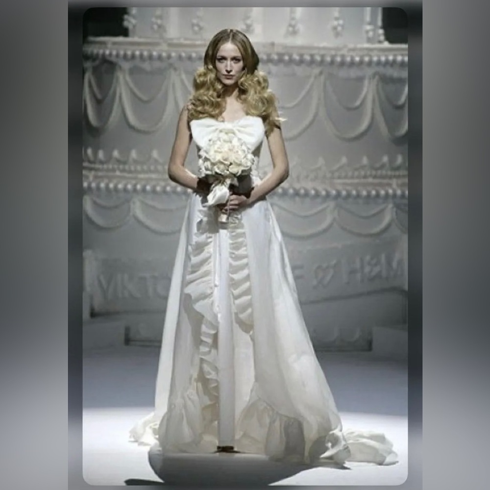 Viktor & Rolf X H&M Designer Wedding Gown White Ivory Lace Bow Long Dress 36 6